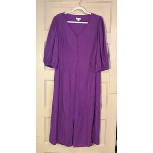 J Jill Linen Midi Button Front Dress size L